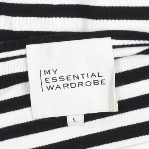 My Essential Wardrobe Women Black White Striped Boat Neck Blouse Size L