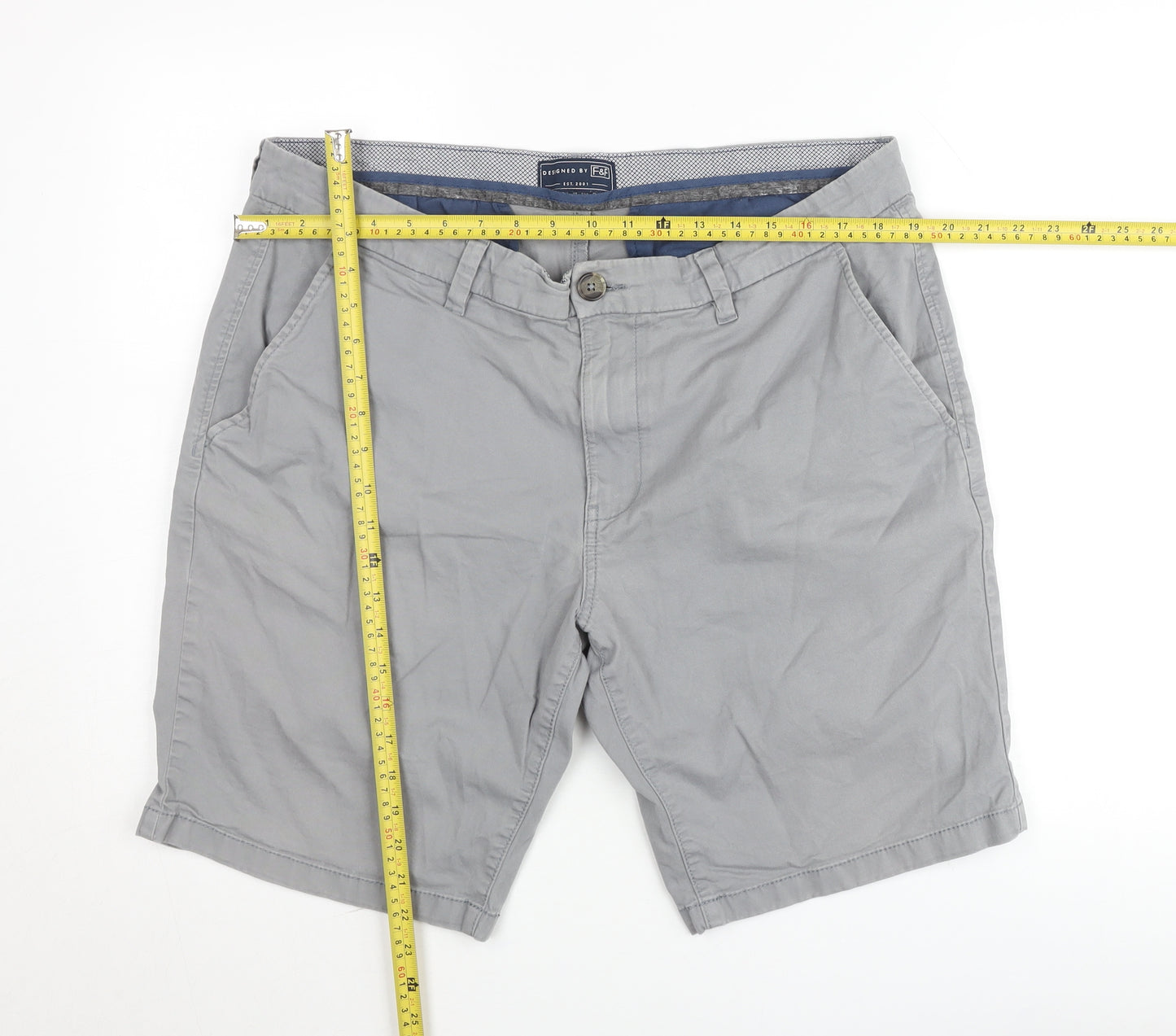 F&F Men's Grey Chino Shorts Size 30 Regular Fit Summer Casual