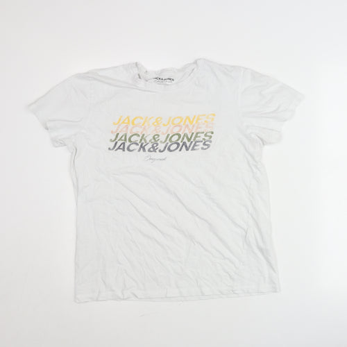 Jack & Jones Men’s White Graphic Logo T-Shirt Size M Crew Neck