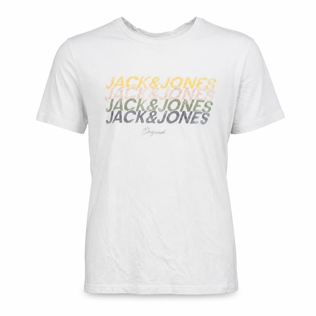 Jack & Jones Men’s White Graphic Logo T-Shirt Size M Crew Neck