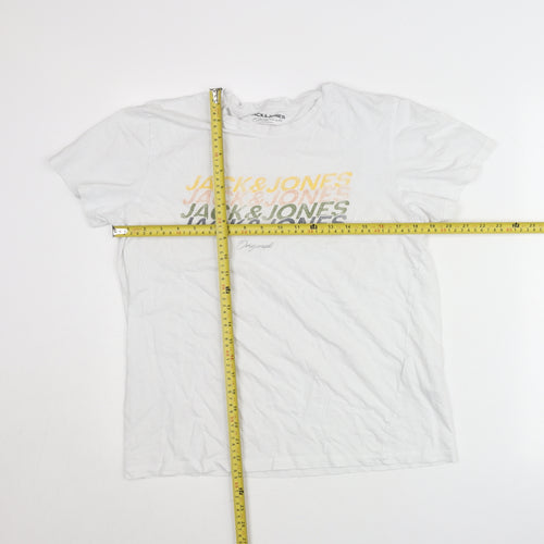 Jack & Jones Men’s White Graphic Logo T-Shirt Size M Crew Neck