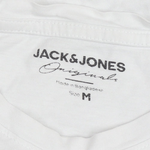 Jack & Jones Men’s White Graphic Logo T-Shirt Size M Crew Neck
