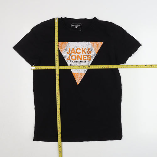 Jack & Jones Mens Black Graphic Print Crew Neck T-Shirt Size M