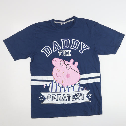 Peppa Pig Men's Blue Daddy Pig Graphic T-Shirt Small