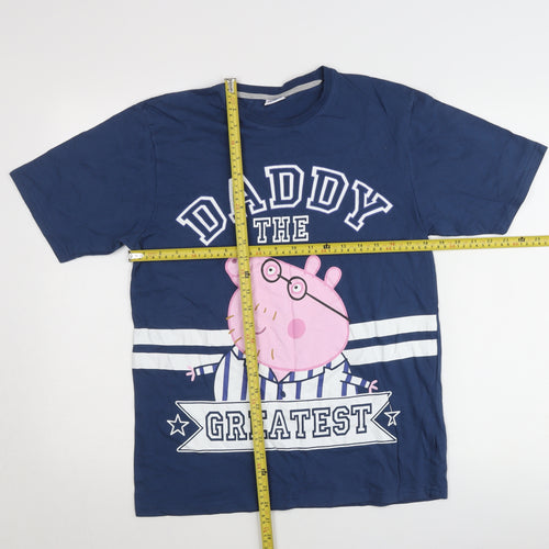 Peppa Pig Men's Blue Daddy Pig Graphic T-Shirt Small