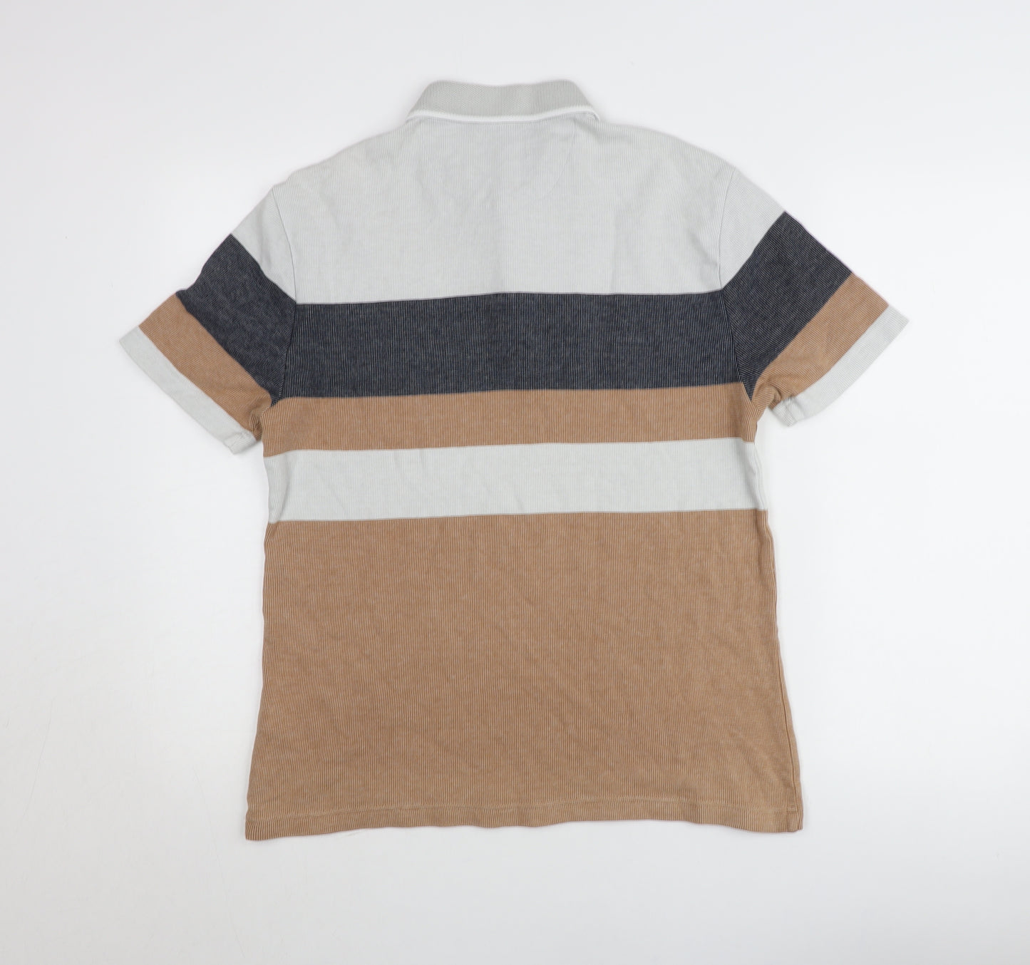 Marks and Spencer Mens Grey Brown Striped Polo Shirt Size S Regular Fit