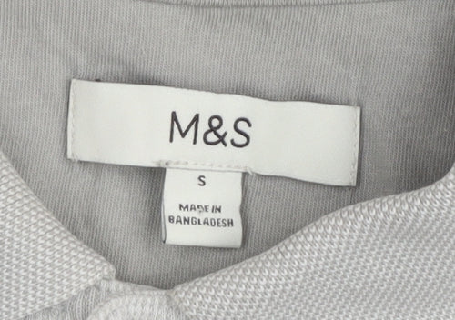 Marks and Spencer Mens Grey Brown Striped Polo Shirt Size S Regular Fit