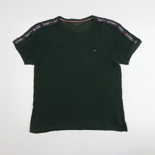 Tommy Hilfiger Men’s Green Logo Tape Crew Neck T-Shirt Size L