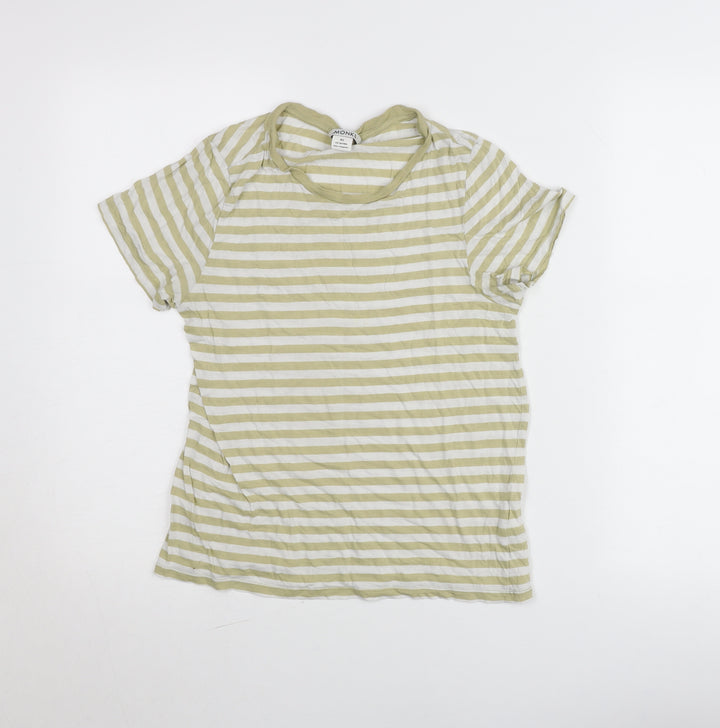 Monki Women’s Green Striped XS Basic Short Sleeve Cotton Modal T-Shirt