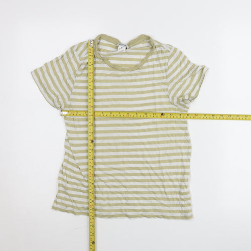 Monki Women’s Green Striped XS Basic Short Sleeve Cotton Modal T-Shirt