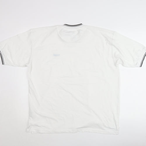 Megastores Men White L V-Neck Cyprus Logo T-Shirt Short Sleeve
