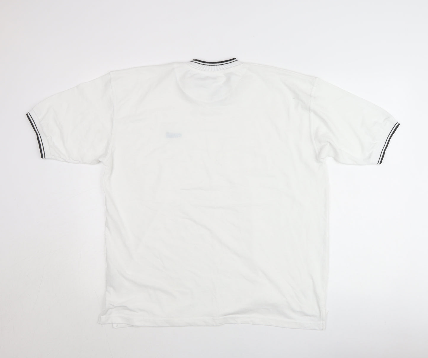 Megastores Men White L V-Neck Cyprus Logo T-Shirt Short Sleeve