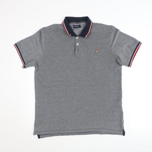 Jack & Jones Men’s Grey Polo Shirt Size M Short Sleeve Cotton Blend