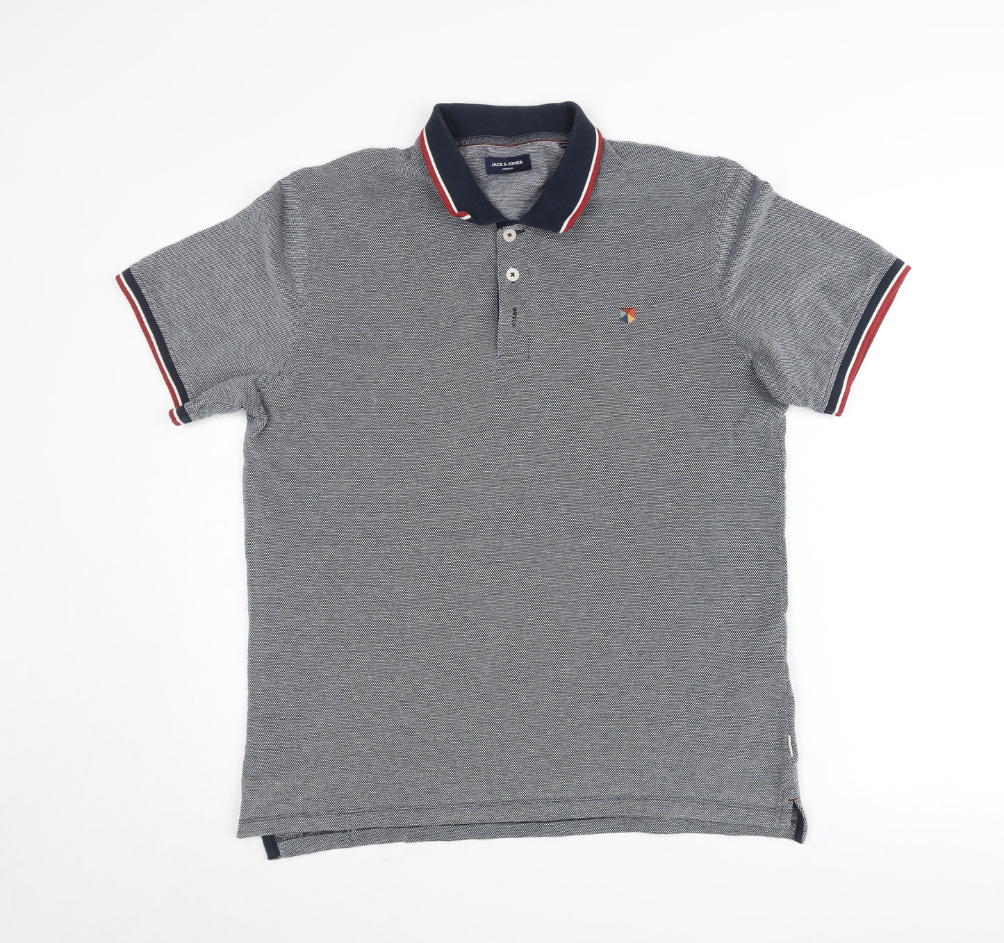 Jack & Jones Men’s Grey Polo Shirt Size M Short Sleeve Cotton Blend