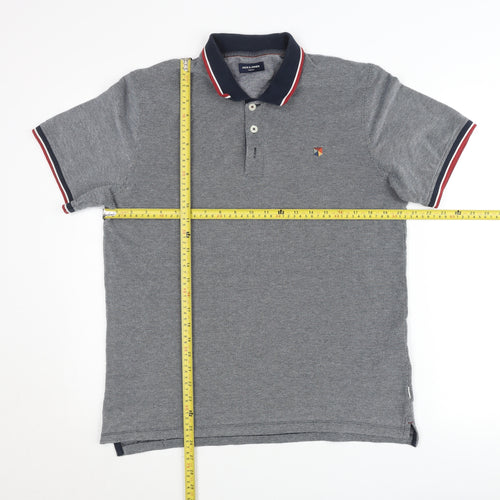 Jack & Jones Men’s Grey Polo Shirt Size M Short Sleeve Cotton Blend