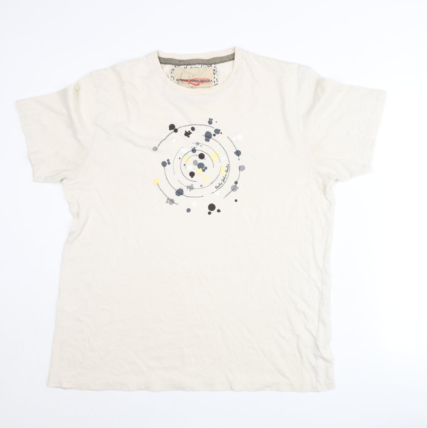 Rocha John Rocha Womens Ivory Cotton Graphic T-Shirt L