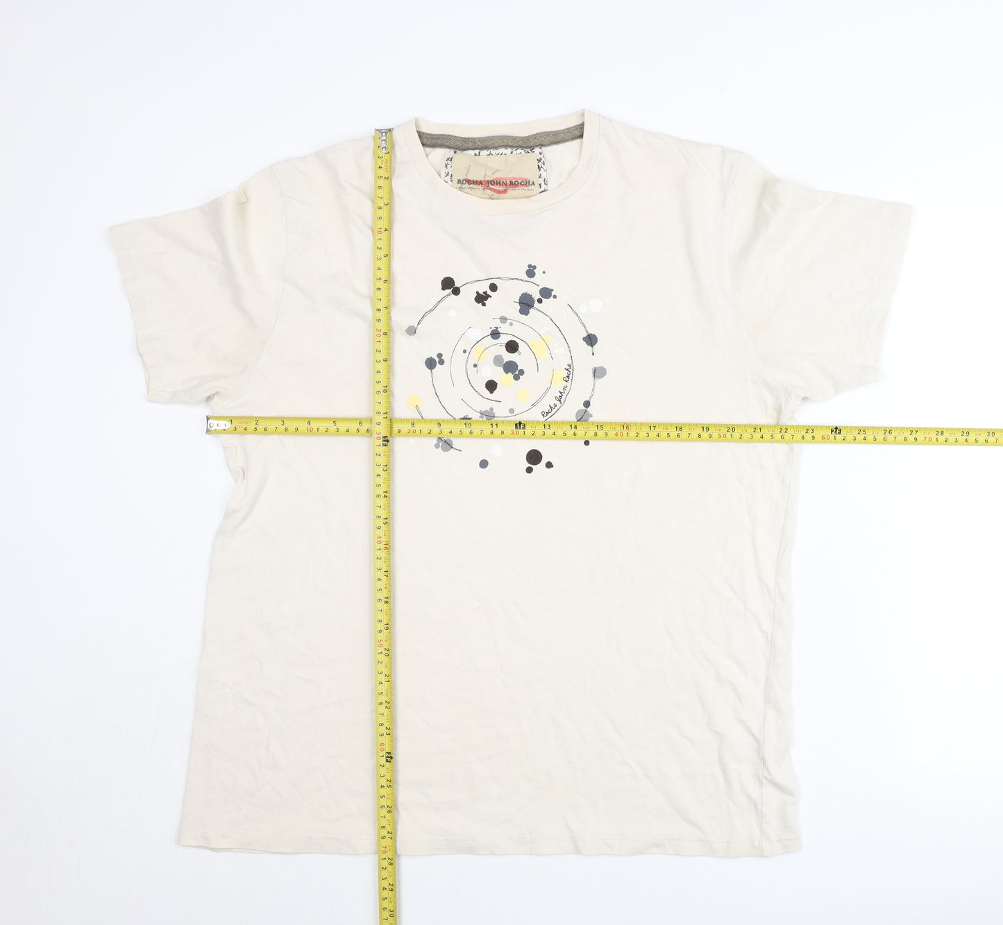 Rocha John Rocha Womens Ivory Cotton Graphic T-Shirt L