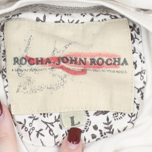 Rocha John Rocha Womens Ivory Cotton Graphic T-Shirt L