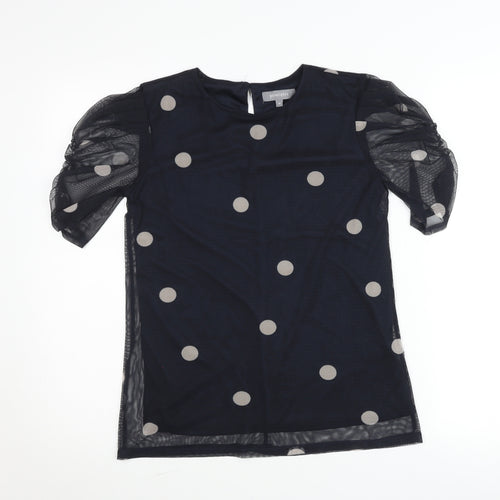 Principles Womens Black Polka Dot Blouse Size 10 Puff Sleeve