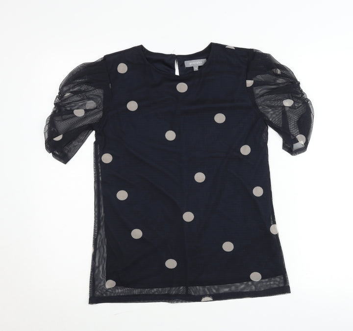 Principles Womens Black Polka Dot Blouse Size 10 Puff Sleeve