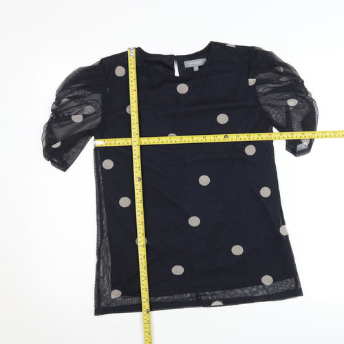 Principles Womens Black Polka Dot Blouse Size 10 Puff Sleeve
