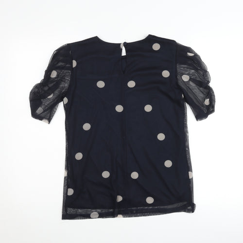 Principles Womens Black Polka Dot Blouse Size 10 Puff Sleeve