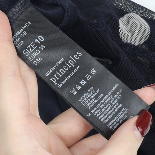 Principles Womens Black Polka Dot Blouse Size 10 Puff Sleeve