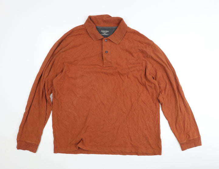 St. John's Bay Men's Brown Long Sleeve Cotton Polo Shirt Size L