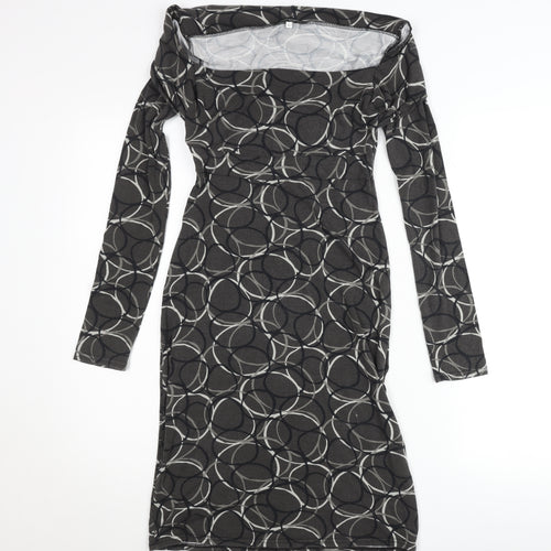 Le Group Women’s Black Geometric Bodycon Dress Size M Long Sleeve