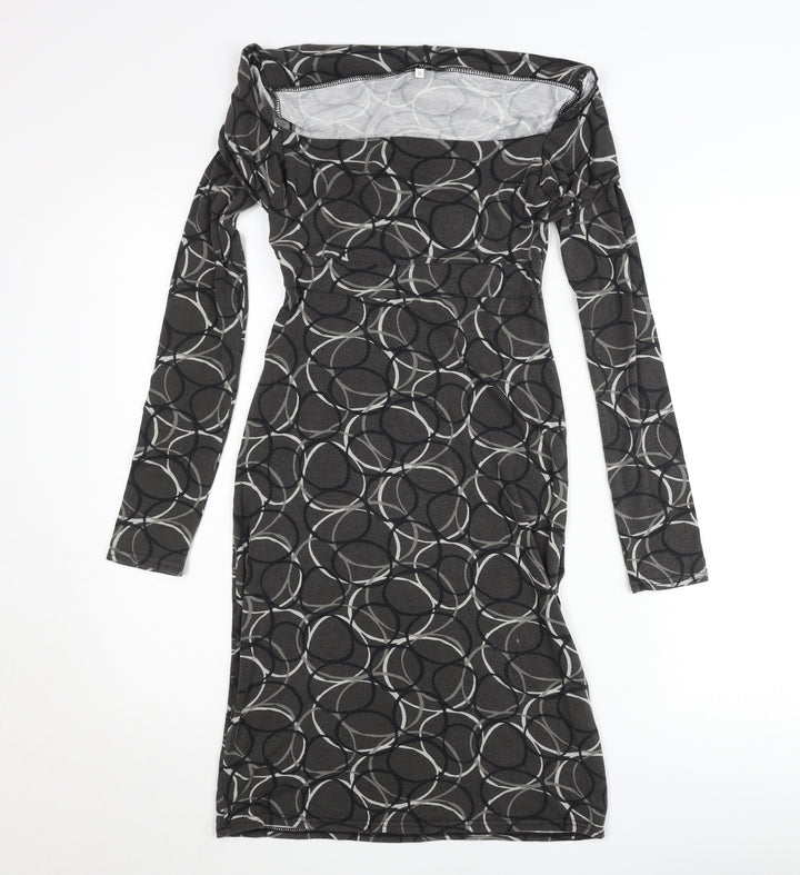 Le Group Women’s Black Geometric Bodycon Dress Size M Long Sleeve