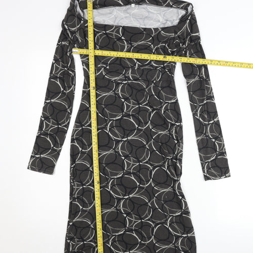 Le Group Women’s Black Geometric Bodycon Dress Size M Long Sleeve