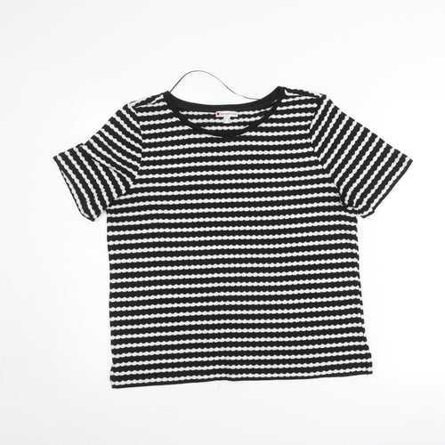Street One Women’s Black White Striped Knit T-Shirt Size 12