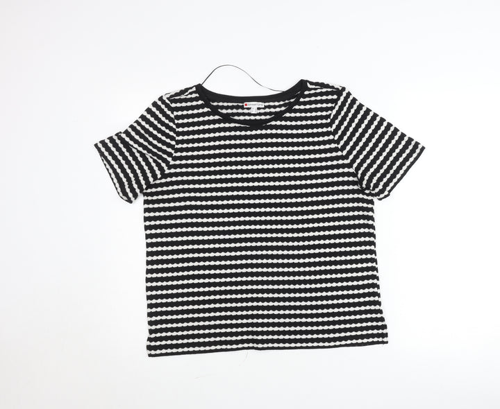 Street One Women’s Black White Striped Knit T-Shirt Size 12