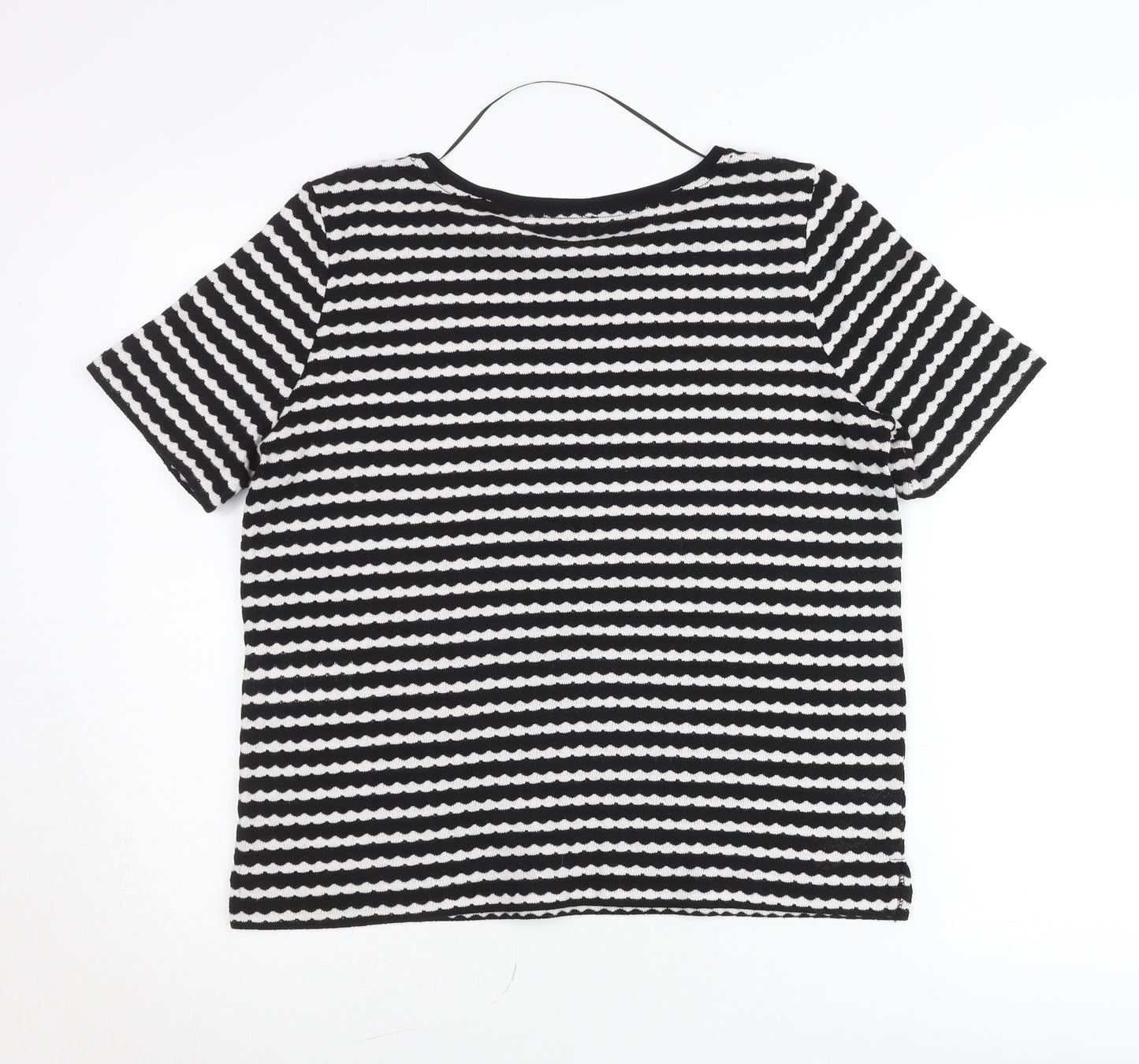 Street One Women’s Black White Striped Knit T-Shirt Size 12