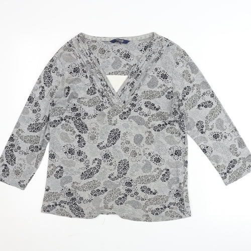 Maine New England Women’s Grey Floral V-Neck Tunic Blouse Size 14