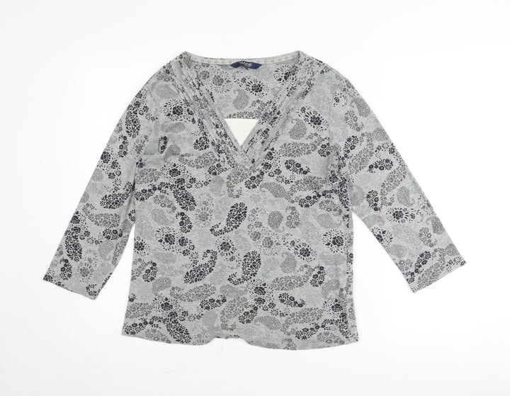 Maine New England Women’s Grey Floral V-Neck Tunic Blouse Size 14