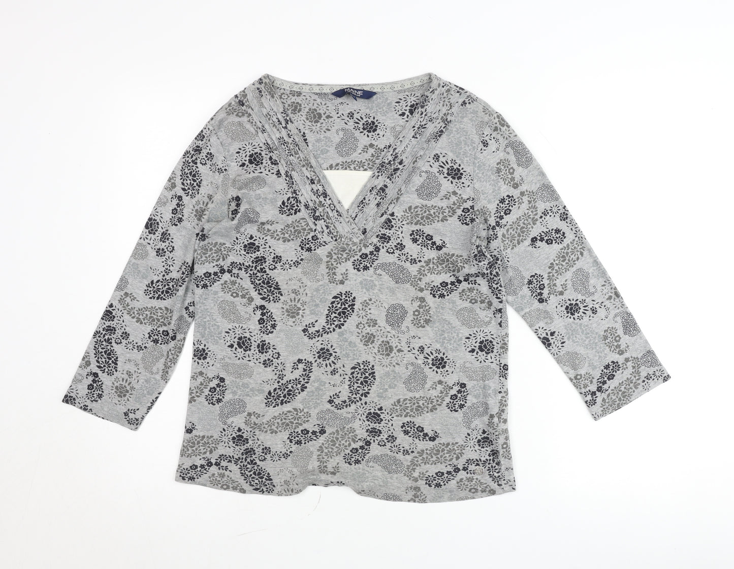 Maine New England Women’s Grey Floral V-Neck Tunic Blouse Size 14