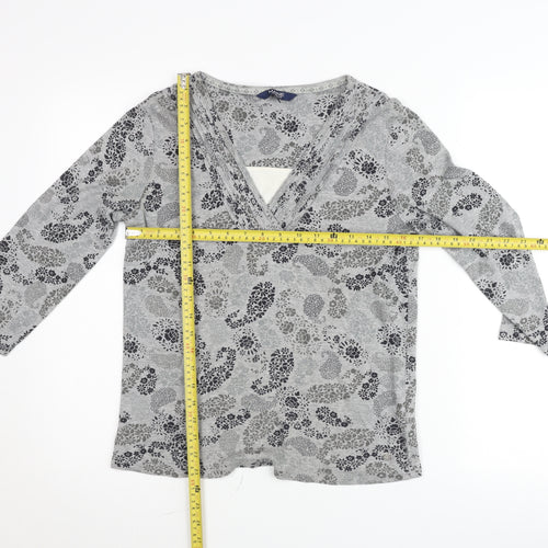 Maine New England Women’s Grey Floral V-Neck Tunic Blouse Size 14