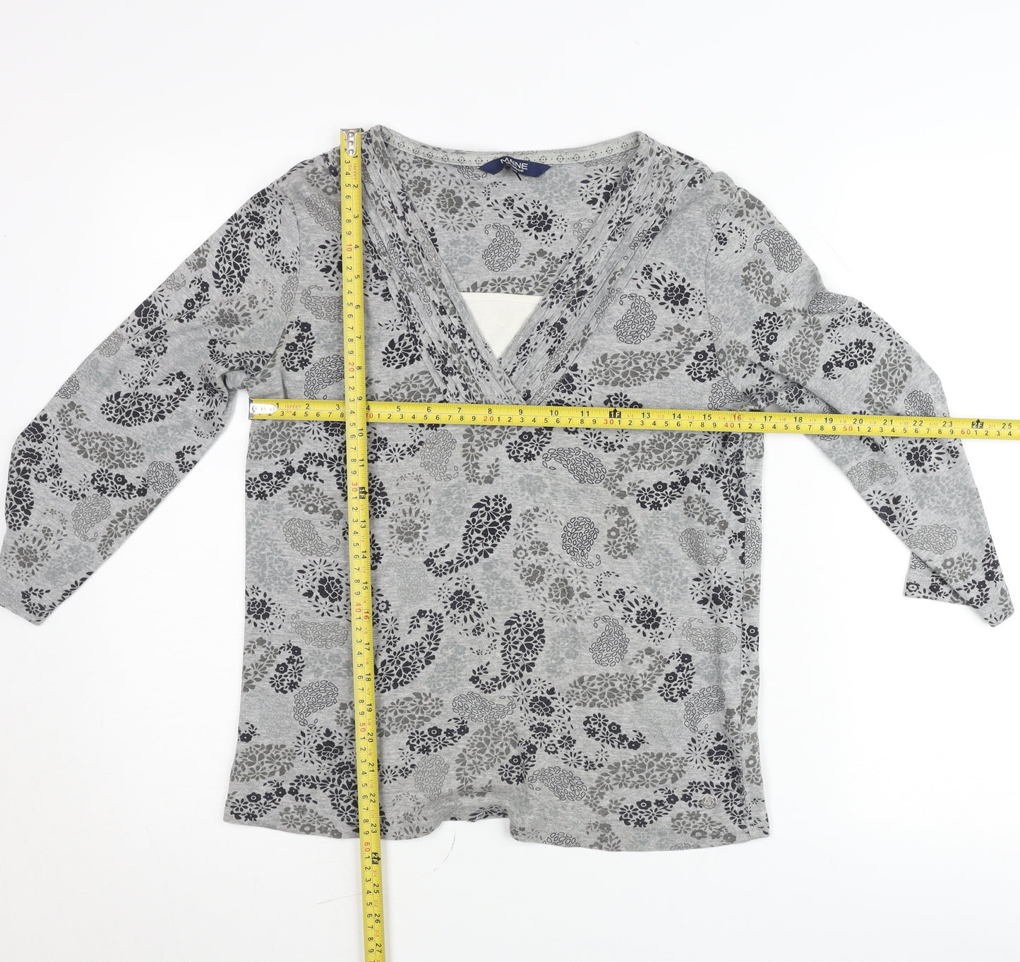 Maine New England Women’s Grey Floral V-Neck Tunic Blouse Size 14