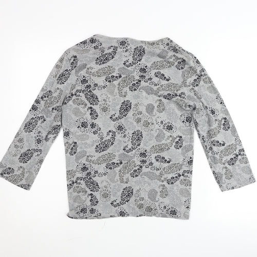 Maine New England Women’s Grey Floral V-Neck Tunic Blouse Size 14