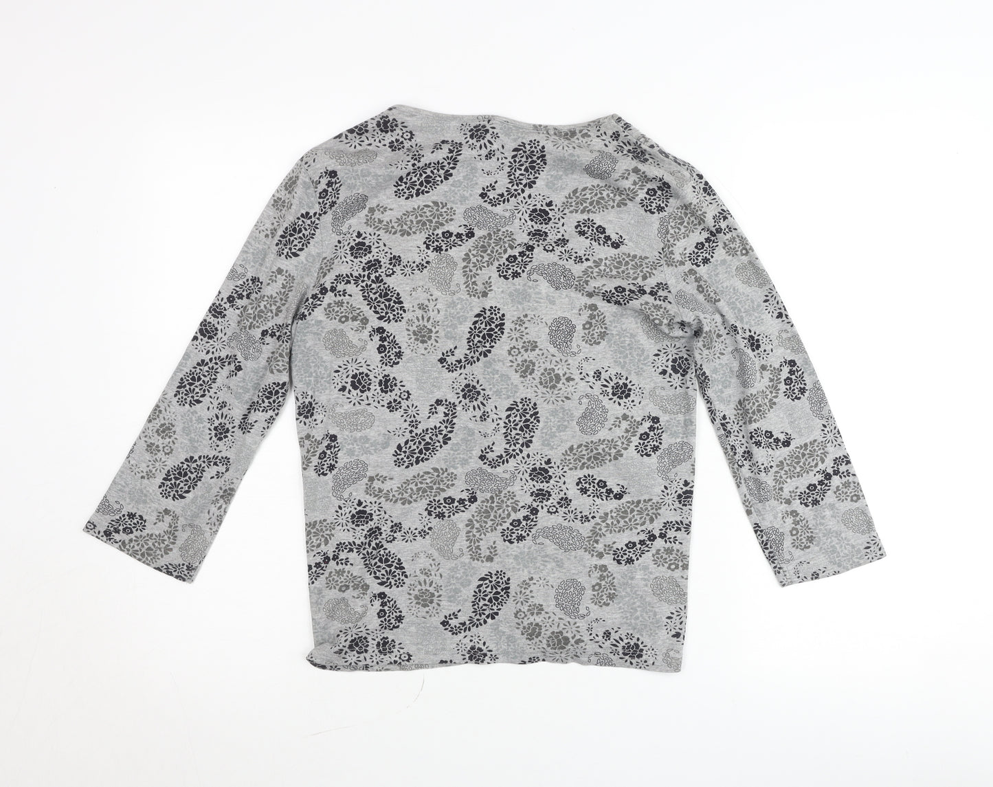 Maine New England Women’s Grey Floral V-Neck Tunic Blouse Size 14