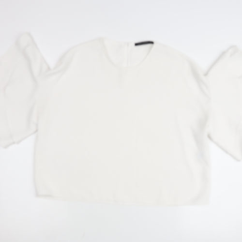 Zara Women White Cropped Blouse Flared Sleeve Size M