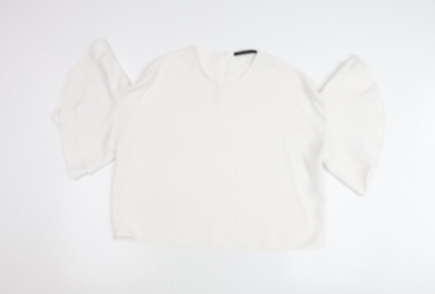 Zara Women White Cropped Blouse Flared Sleeve Size M