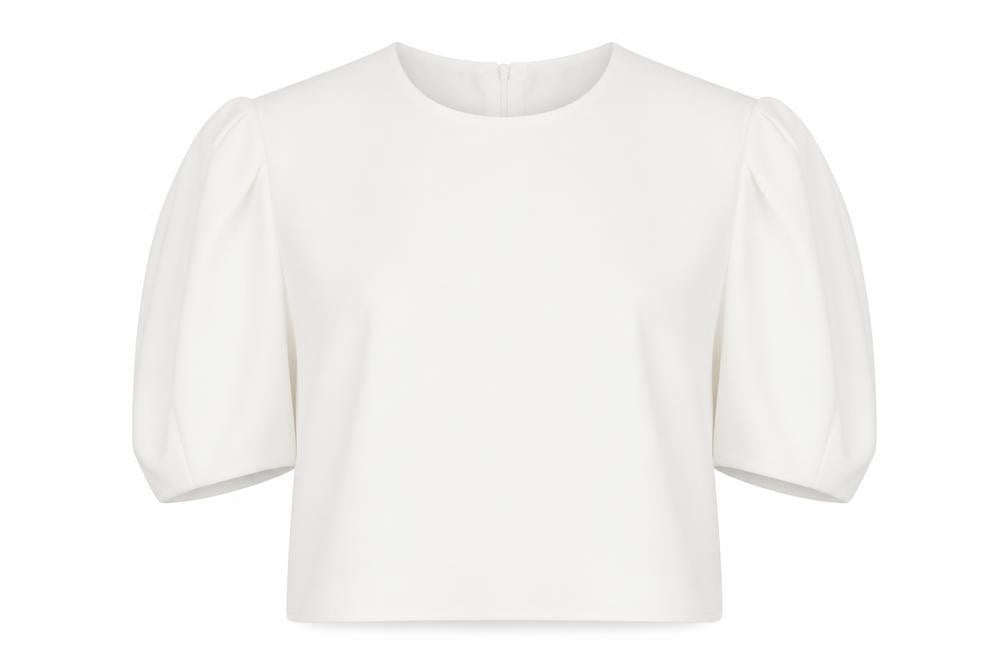 Front view of Zara Women White Cropped Blouse Flared Sleeve, size M