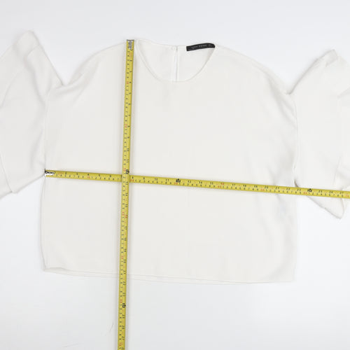 Zara Women White Cropped Blouse Flared Sleeve Size M