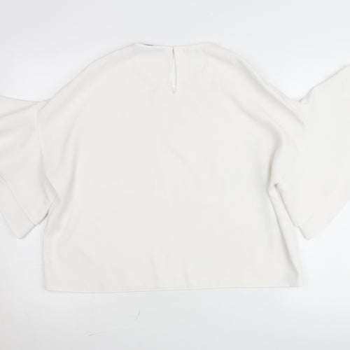 Zara Women White Cropped Blouse Flared Sleeve Size M