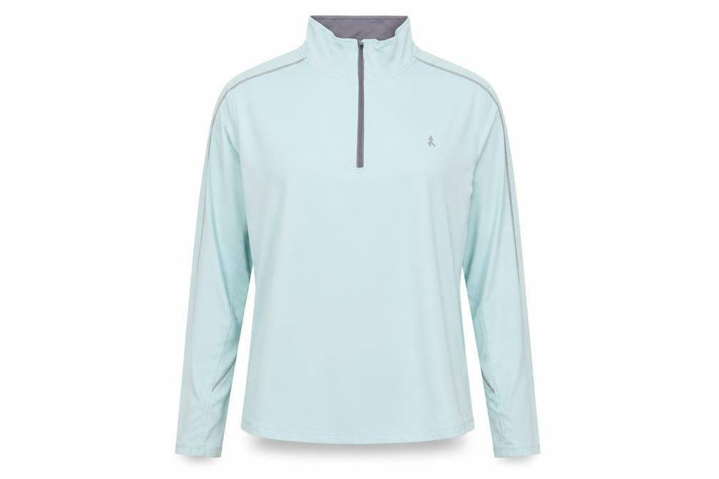 Front view of WorkOut women’s blue l athletic jumper 1/4 zip long sleeve