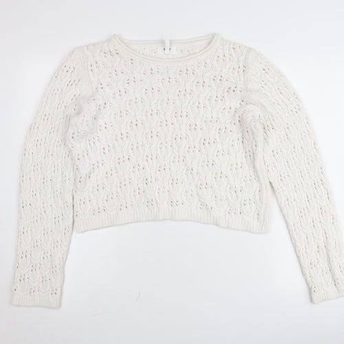 Object Womens White Cotton Open-Knit Pullover Jumper Size L