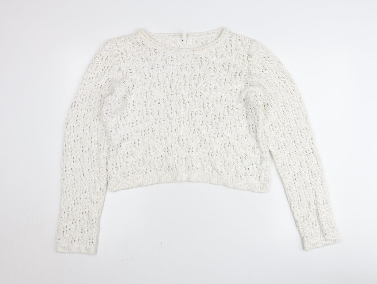 Object Womens White Cotton Open-Knit Pullover Jumper Size L