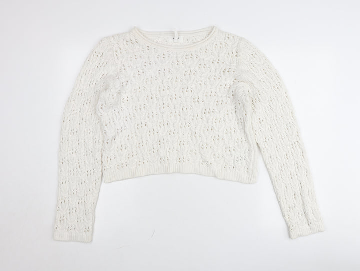Object Womens White Cotton Open-Knit Pullover Jumper Size L